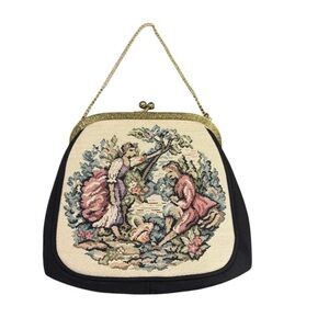 Vintage JR Miami ~Tapestry Purse Courting Couple Kiss Lock Closure